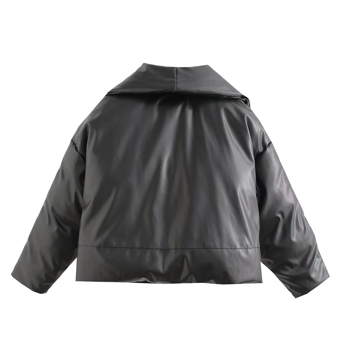 Winter Women Cotton Clothes Coat Short Stand up Collar Slim Fit Faux Leather Shirt Light Warm