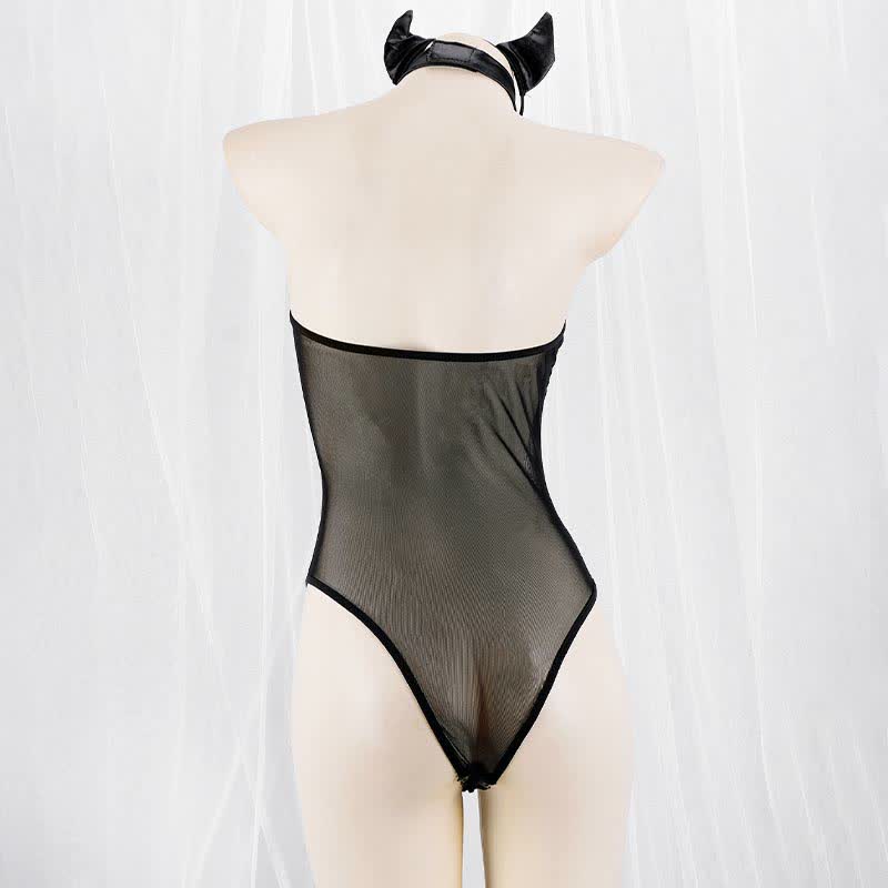 Little Devil Mesh See Through Sexy Jumpsuit Lingerie Set