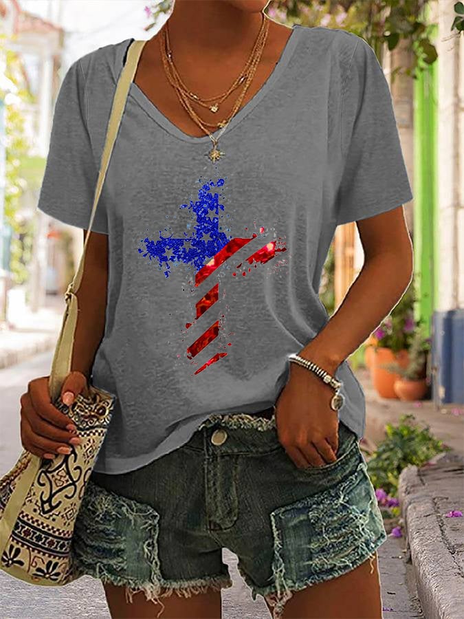 Women's Cross Flag Print T-Shirt