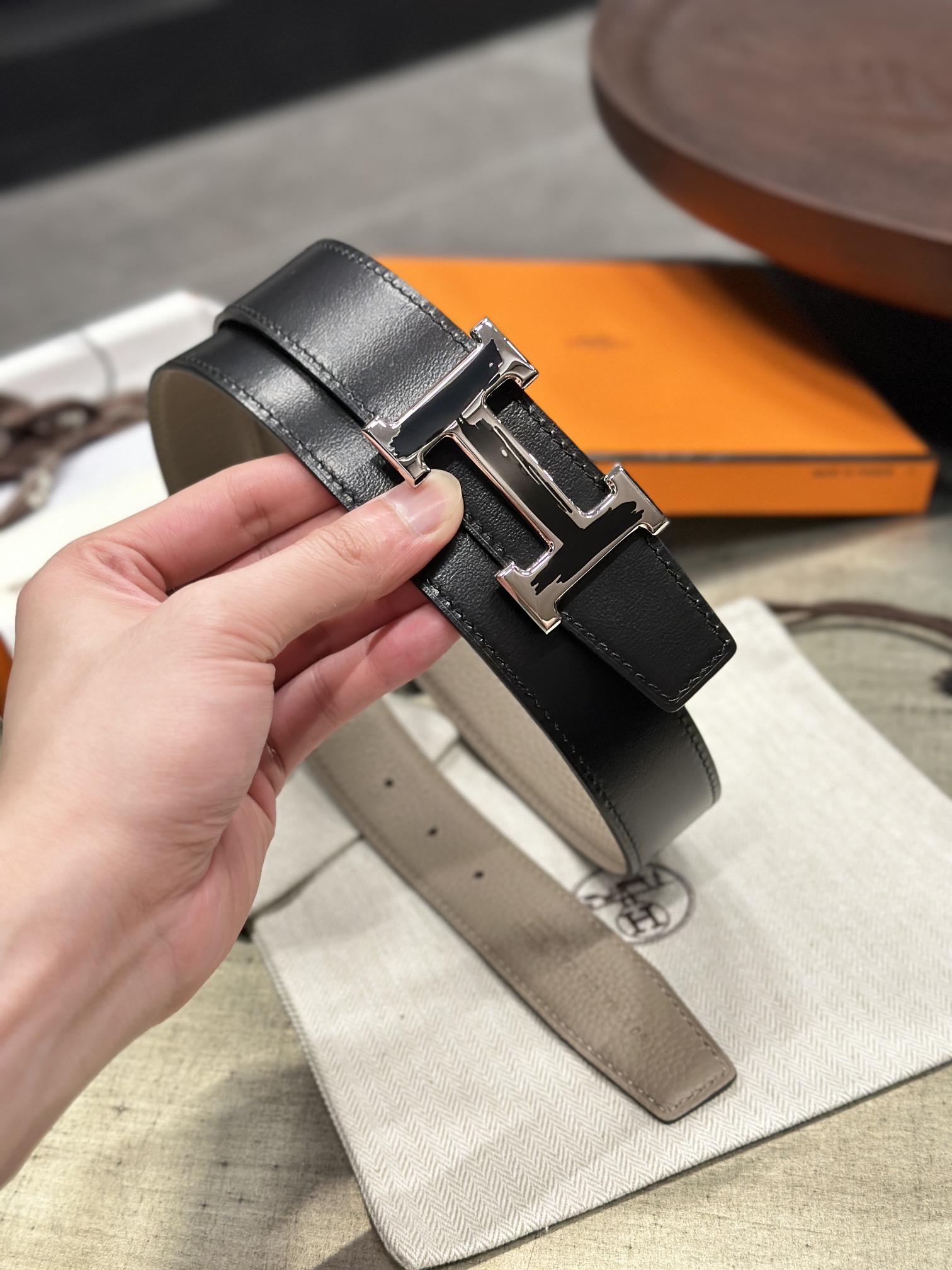 Hermès epsom double-faced calfskin belt 3.2CM wide
