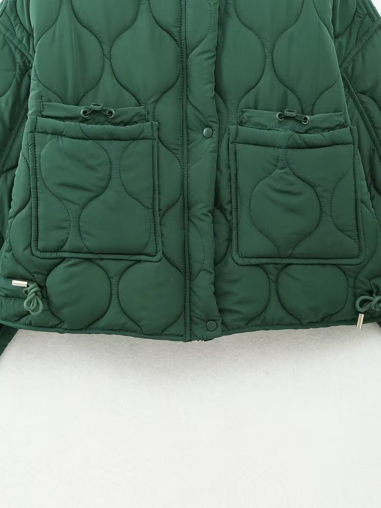 Autumn Quilted Hooded Large Loose Pockets Cotton Coat Jacket