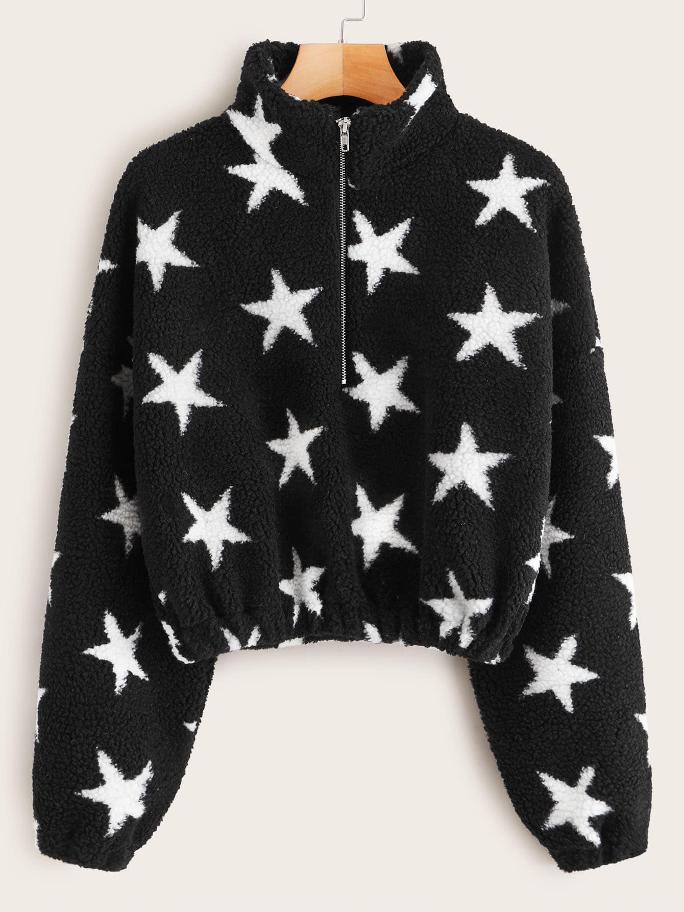 Half Placket Drop Shoulder Teddy Sweatshirt