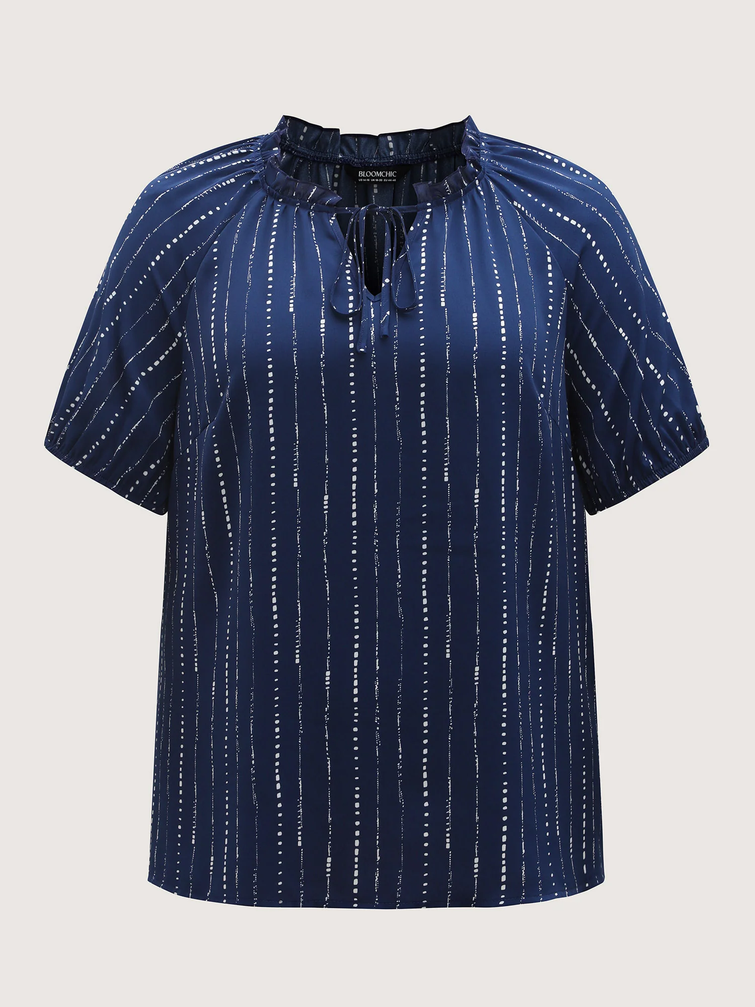 Textured Notched Collar Tie Puffy Blouse