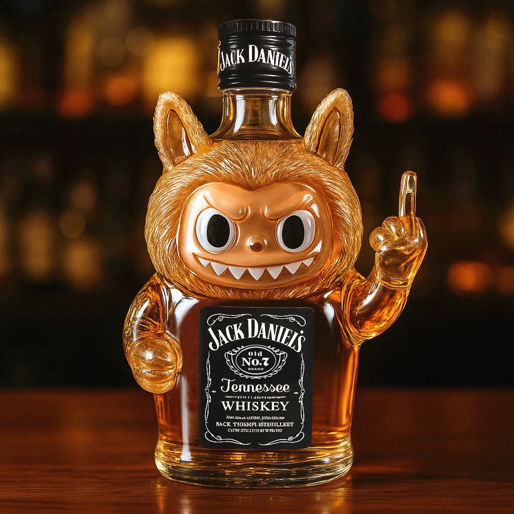 Rebellious Labubu whisky bottle