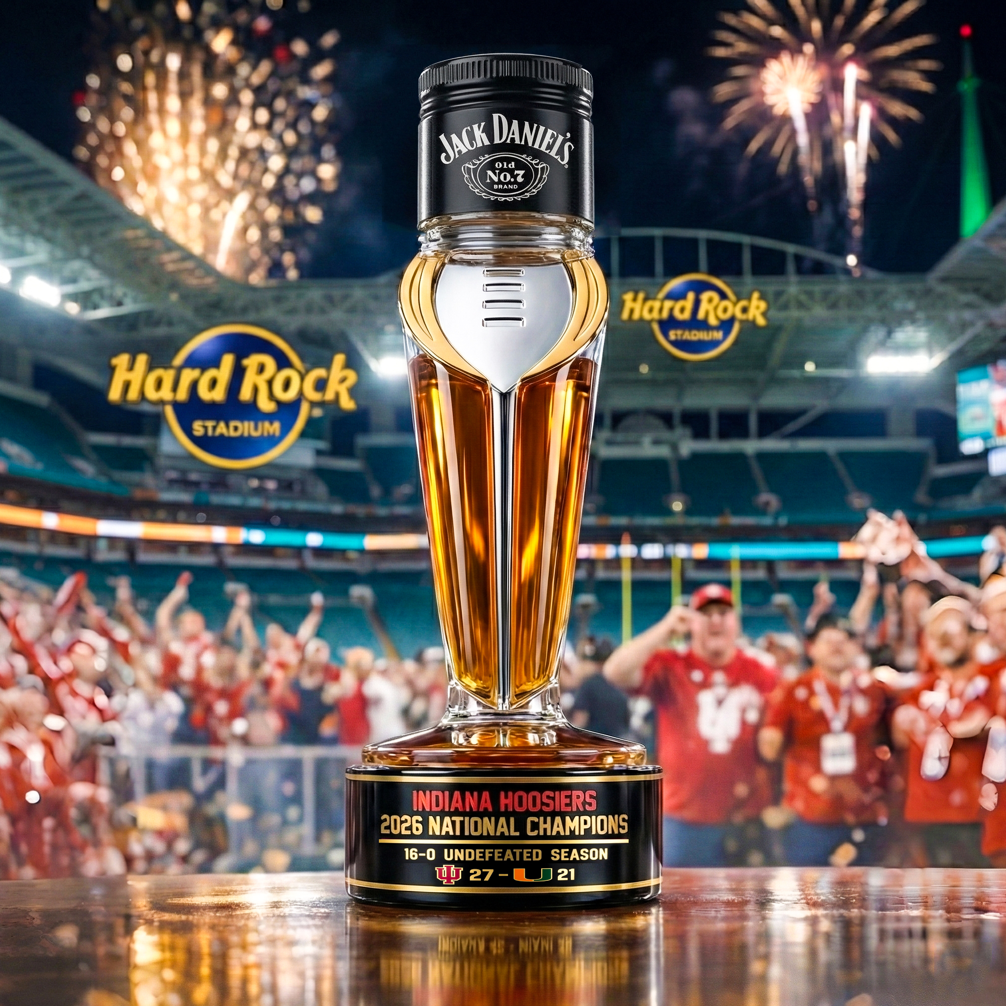 Indiana Hoosiers 2026 National Champions Trophy Whiskey Bottle
