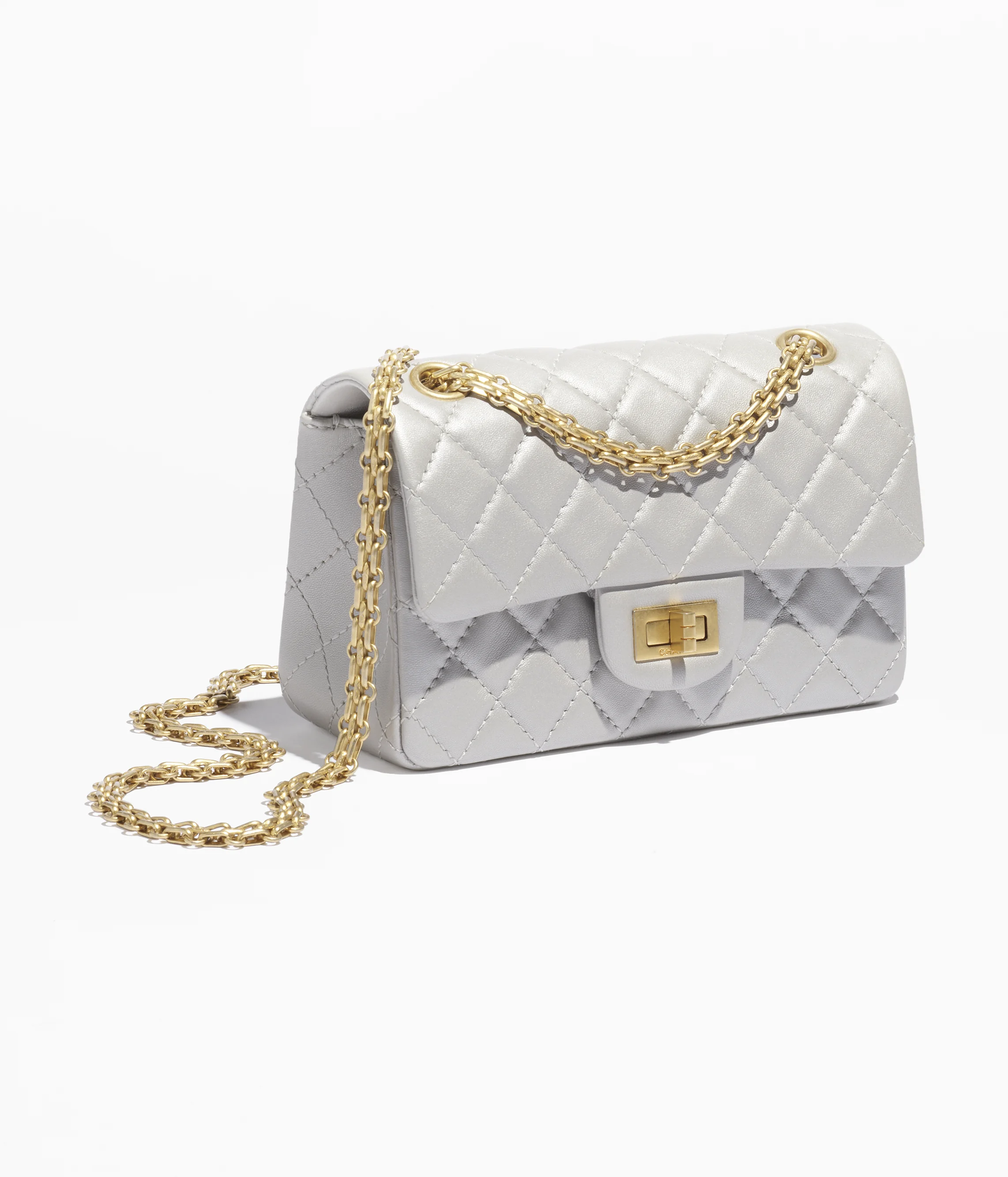 Chanel 2.55 Mini Flap Bag Pearl Lambskin & Gold Metal Light Grey AS0874-B18722-NAAUH