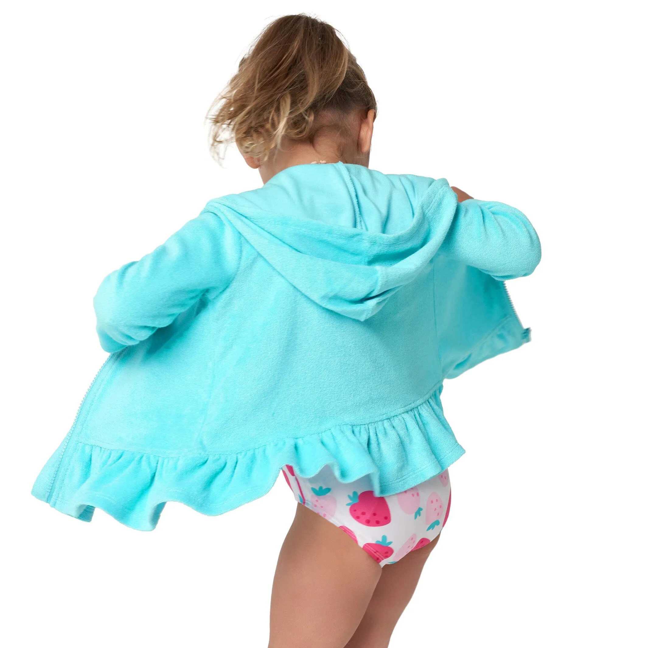Baby & Toddler Girls Aqua Hooded Zip Front Terry Coverup