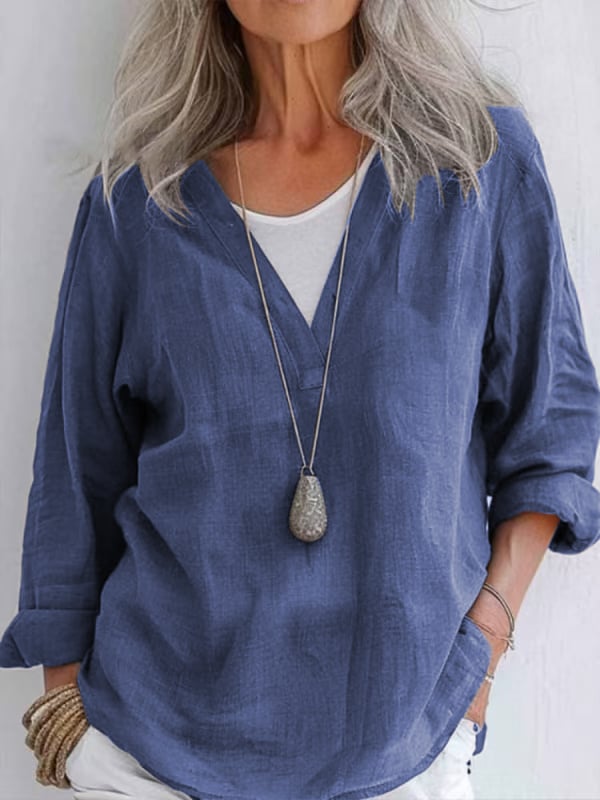 Women's Casual Solid Color V-Neck Multicolor Shirt