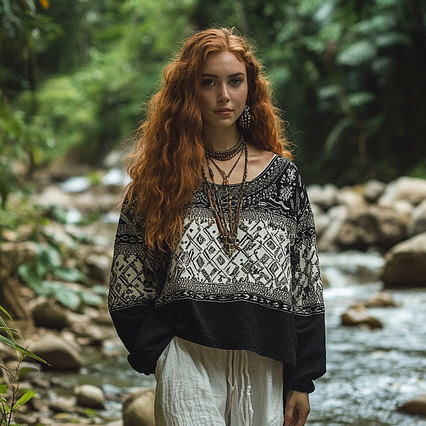 Retro Bohemian Art Embroidery Print Cotton And Linen Blend Loose Blouse