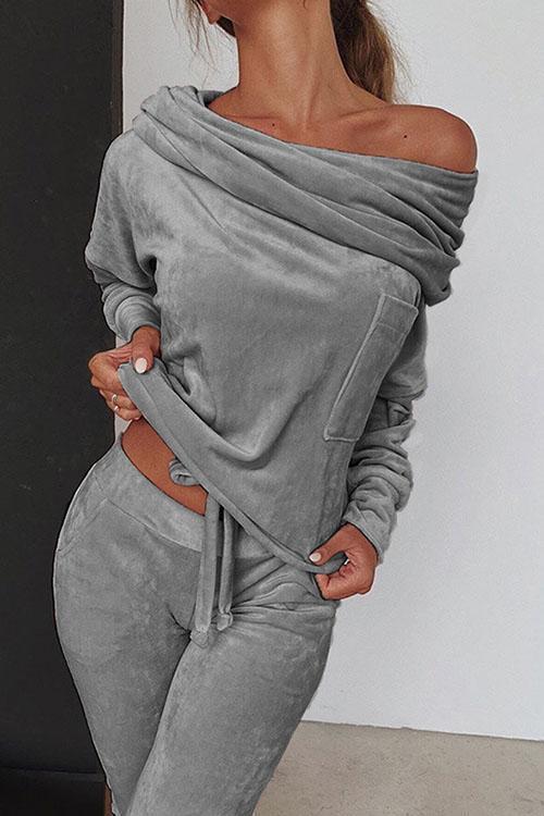 Heididress Off Shoulder Long SLeeve Top and Long Pants Sets