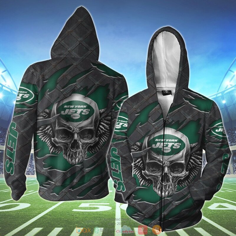 NEW YORK JETS WINGS SKULL 3D HOODIE