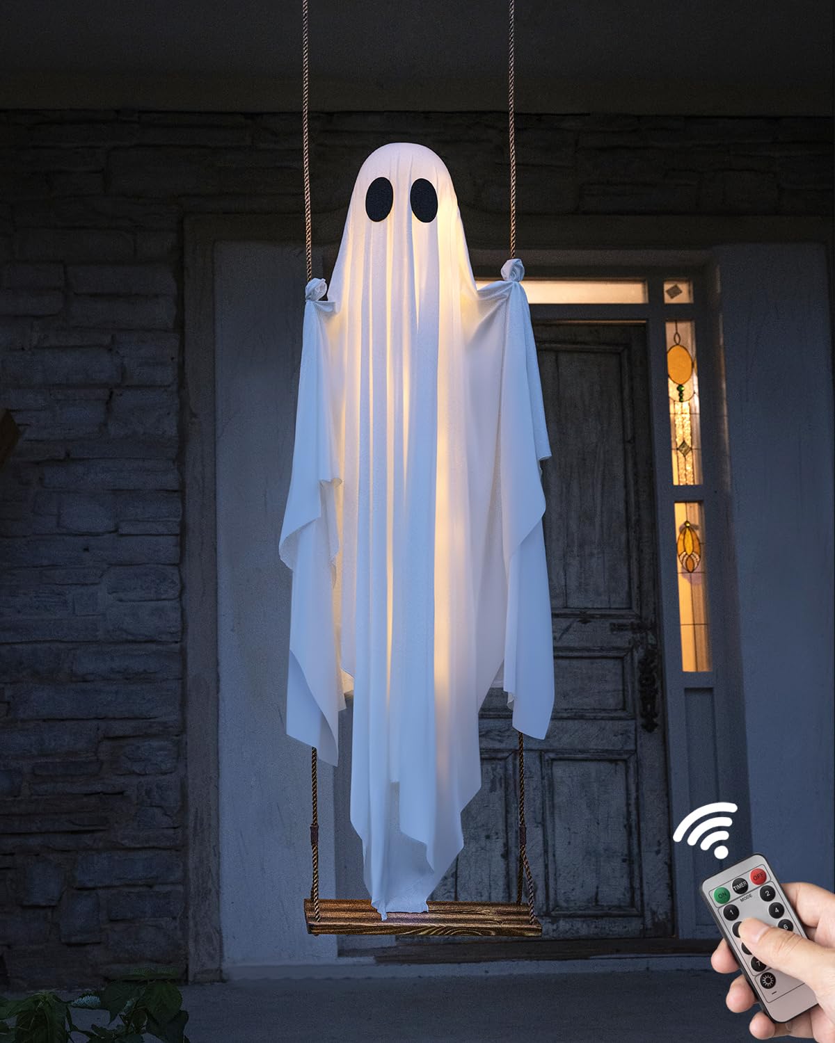 🔥ON SALE🔥Hanging Swing Ghost Halloween Decor with String Lights