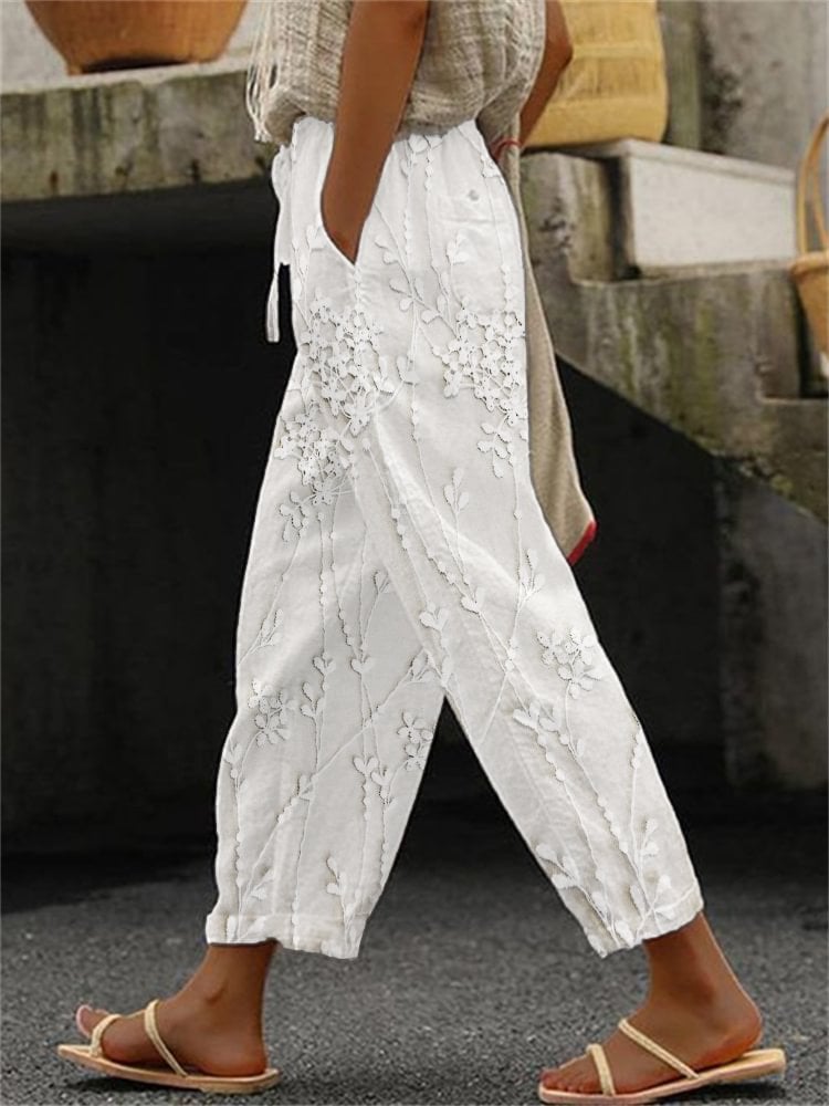 Women's Casual Floral Embroidery Print Pants
