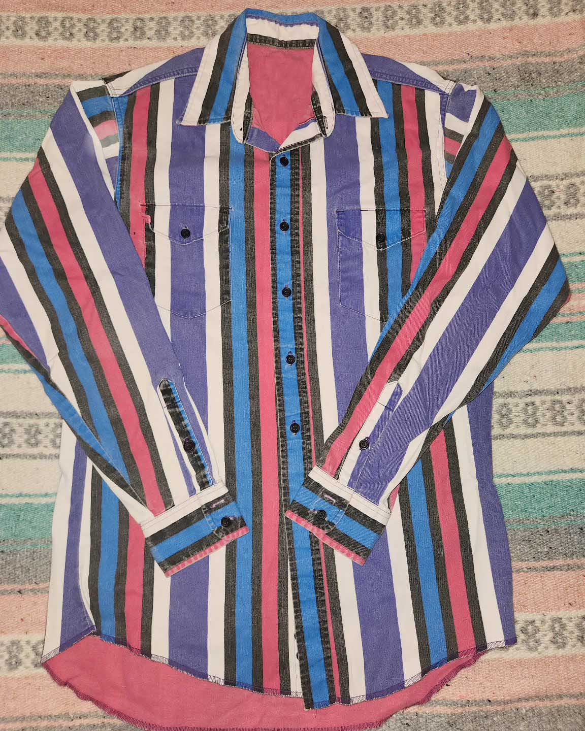 Men's Casual Vintage Purple Striped Long Sleeve Shirt