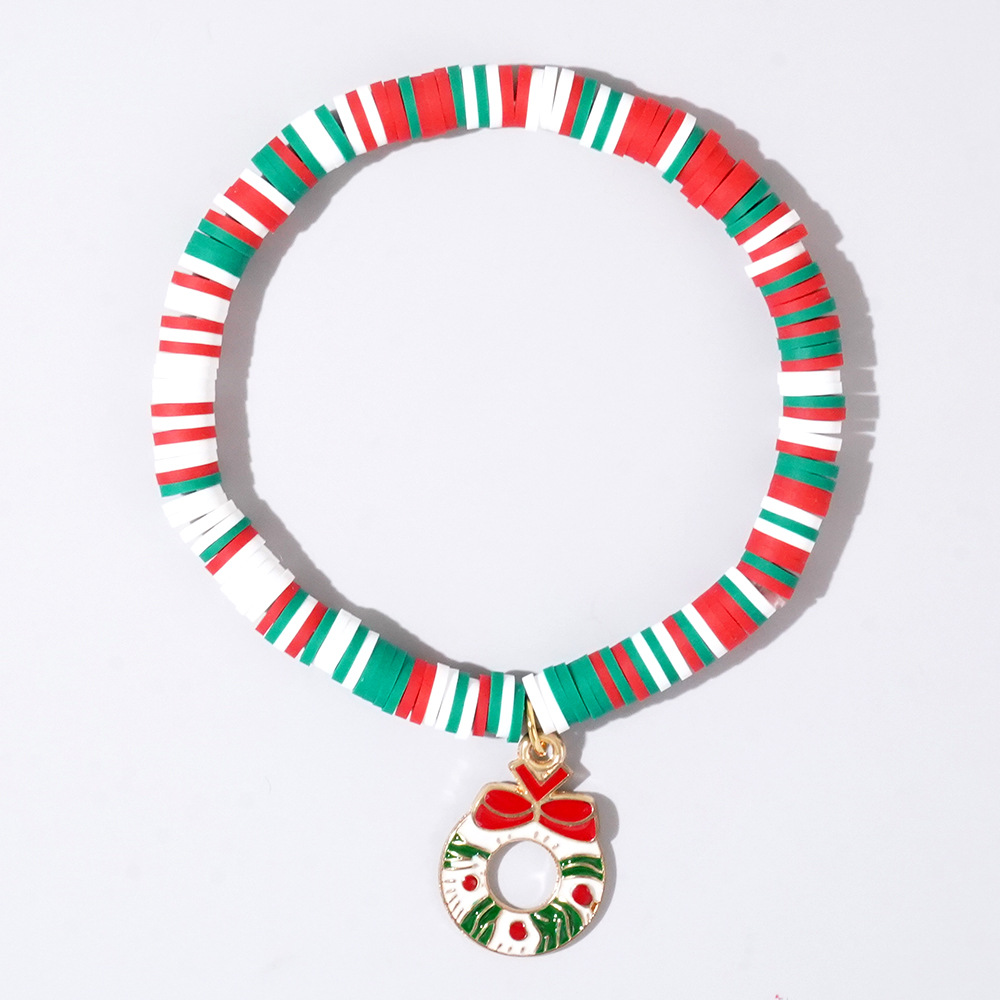 Christmas hand colored polymer clay beaded bracelet set gift