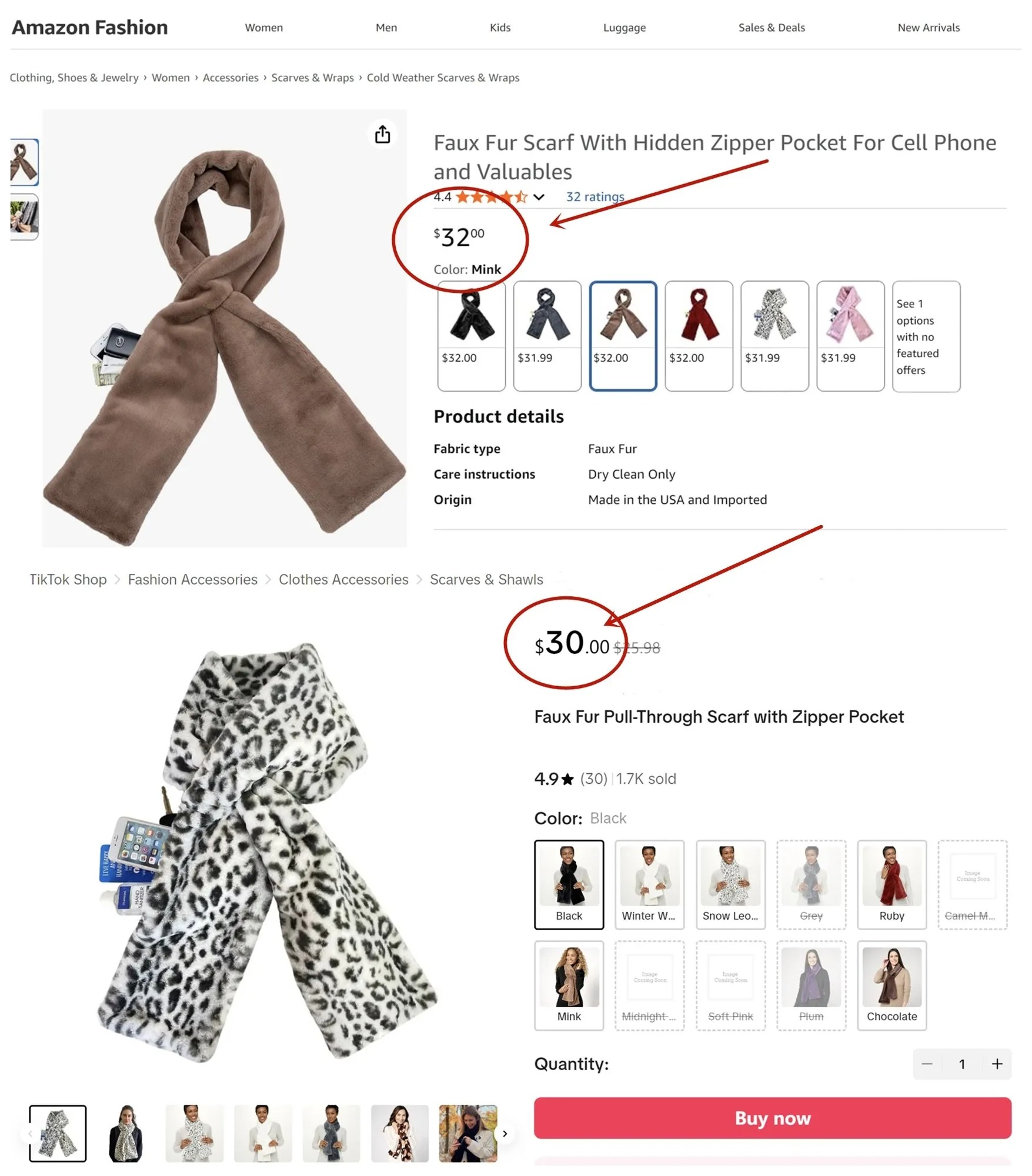 Faux Fur Scarf With Hidden Zipper Pocket