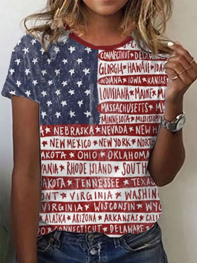 Women's Independence Day Printed Crew Neck T-Shirt