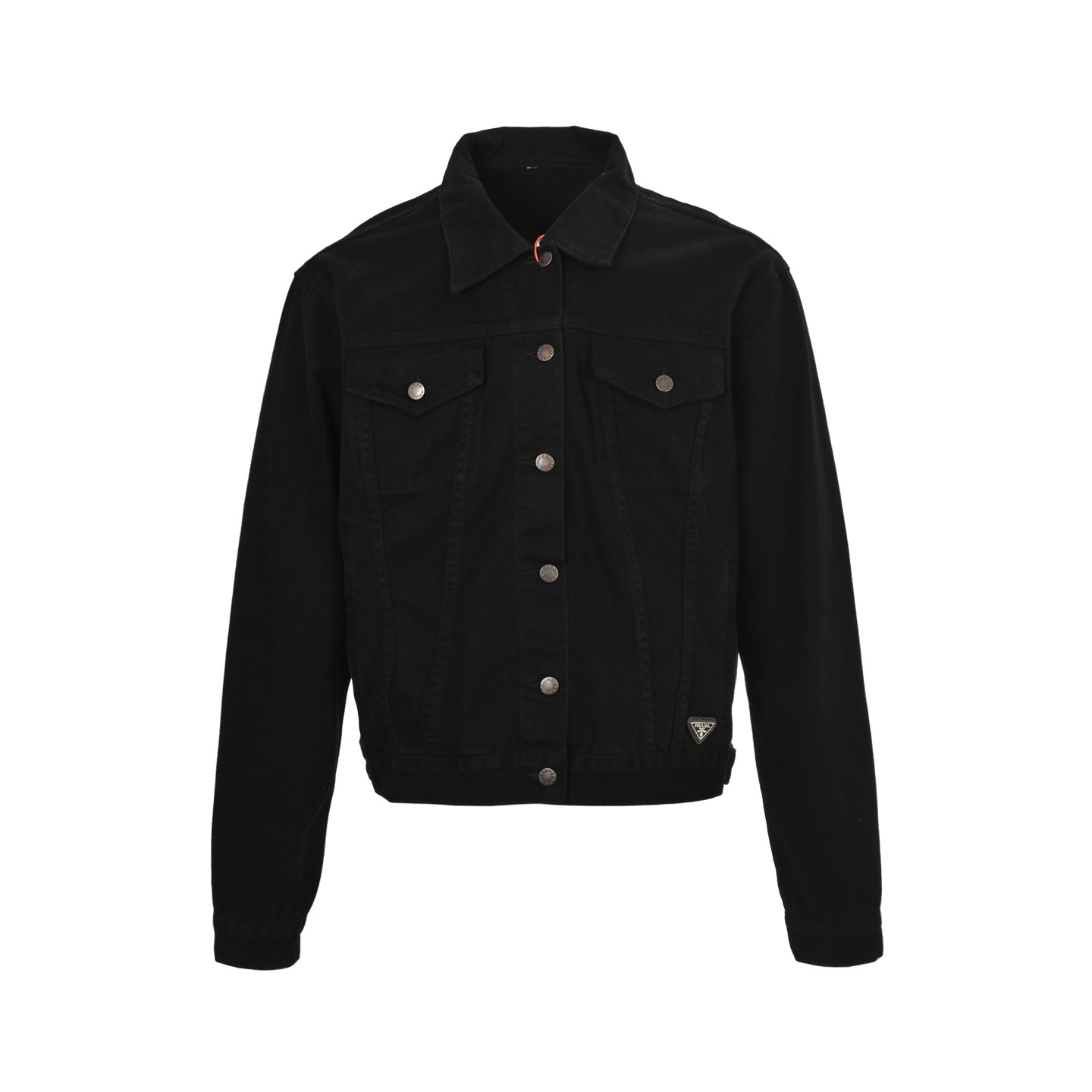 Prada 25ss denim jacket with triangle logo on the hem