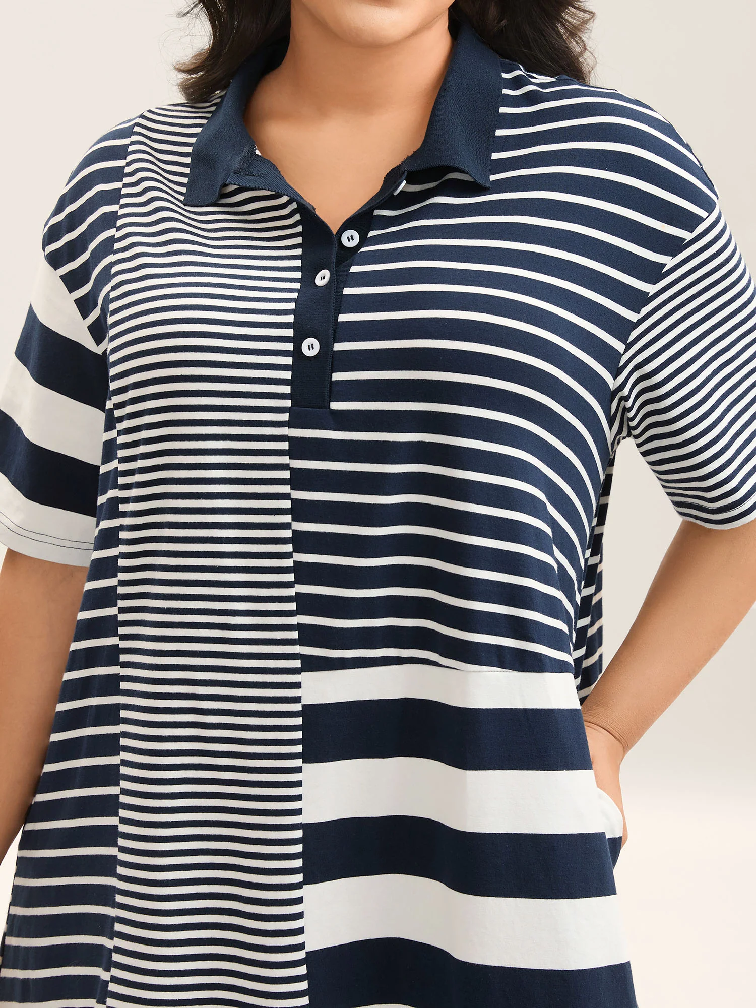 Cotton Knit Stripe Print Midi Dress