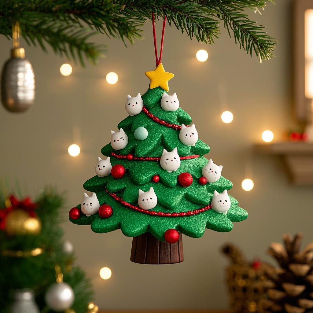 Cute stacked cat Christmas tree ornament
