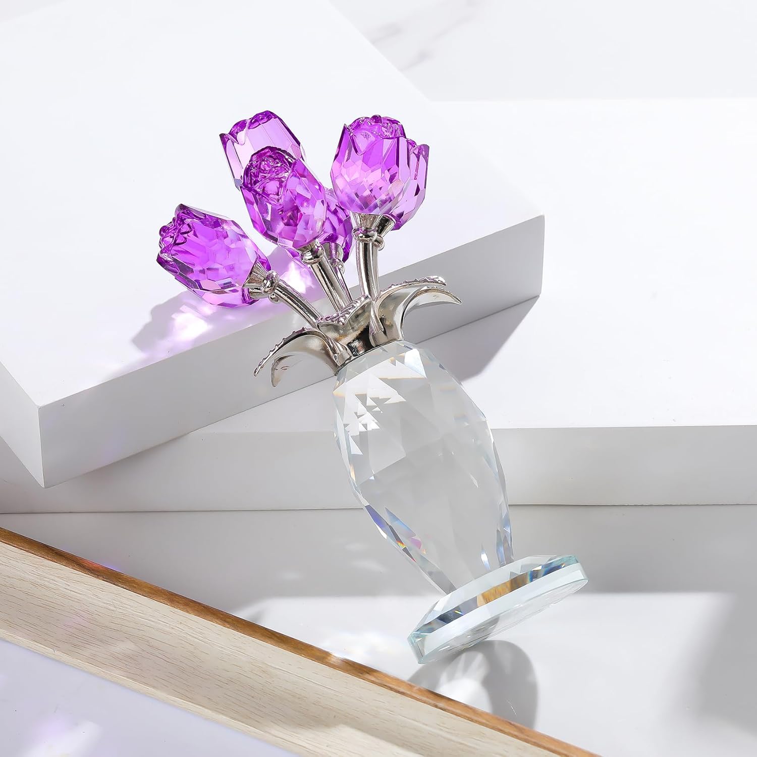 🔥ON SALE🔥Crystal Rose Flower Figurine with Vase