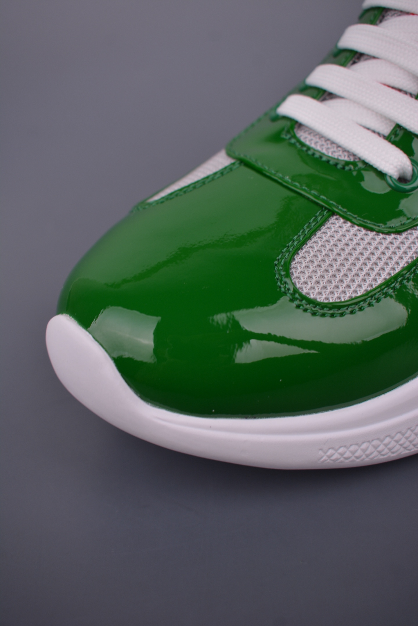 Prada America’s Cup patent leather bright green gray white 4E3400_ASZ_F0F5C