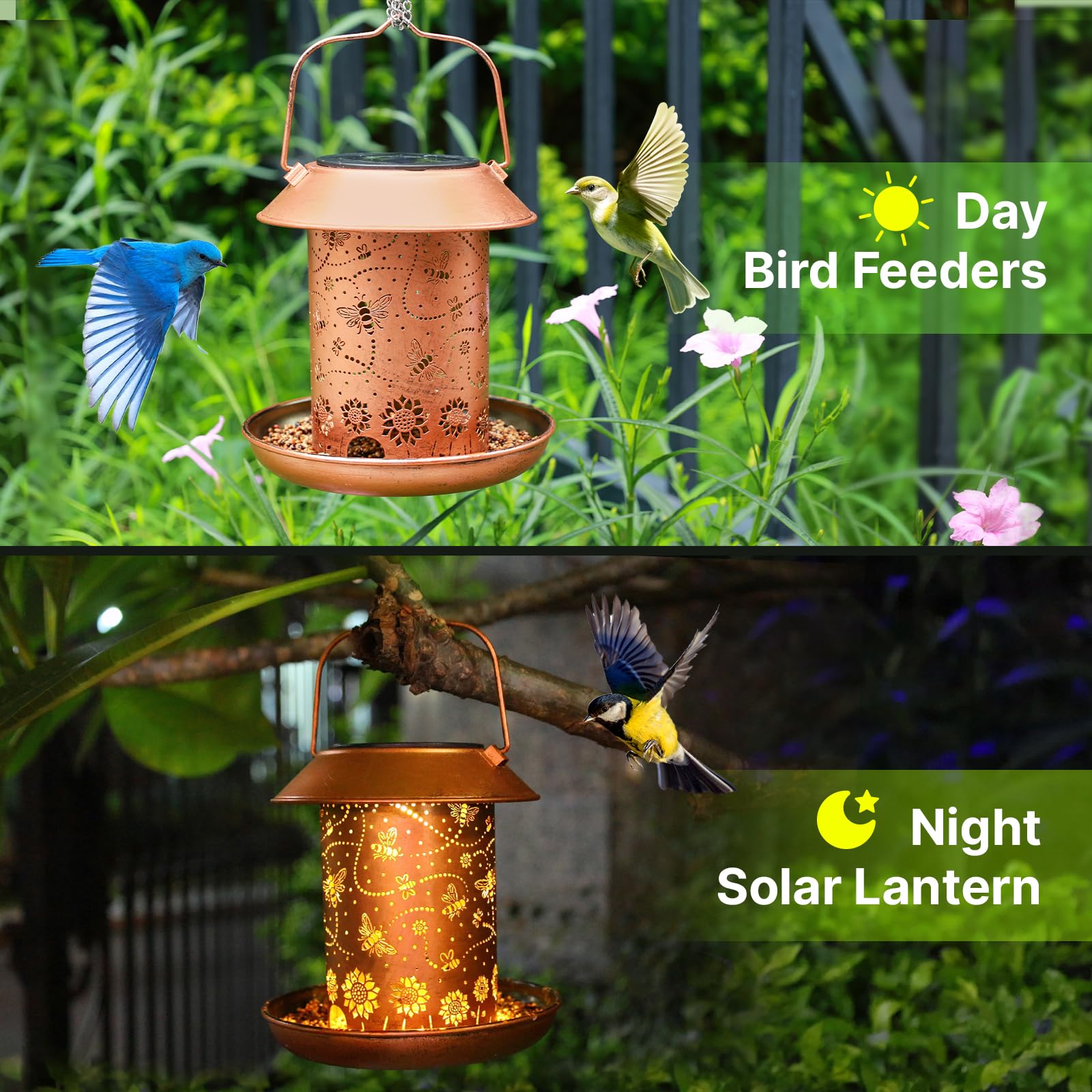 Solar Bird Feeders for Outdoors Metal Lanterns Outdoor Waterproof Hanging Garden Decor