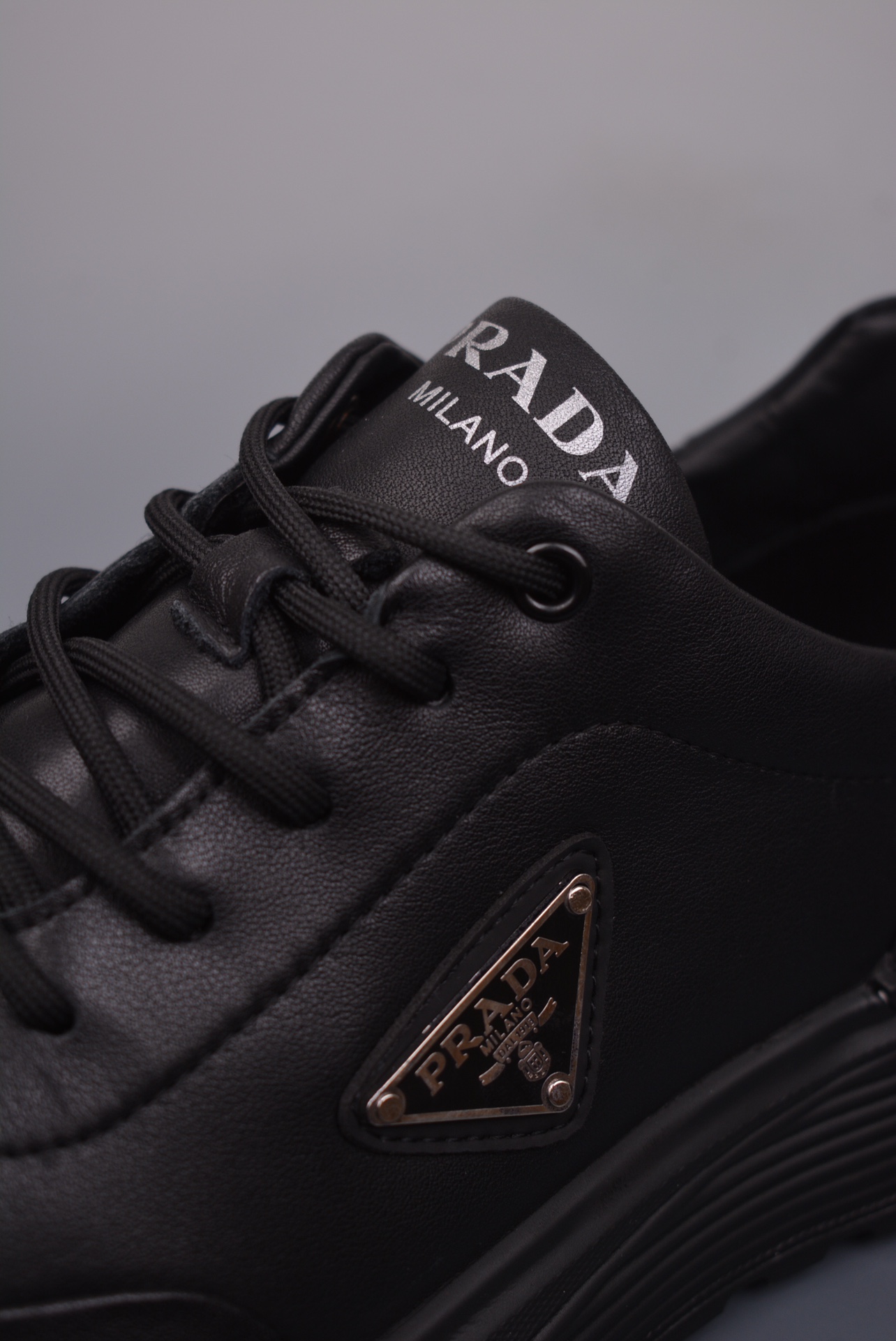 Prada PRAX 01 Triangle Logo Leather Sneakers glossy black 3D936M_3LF5_FG00