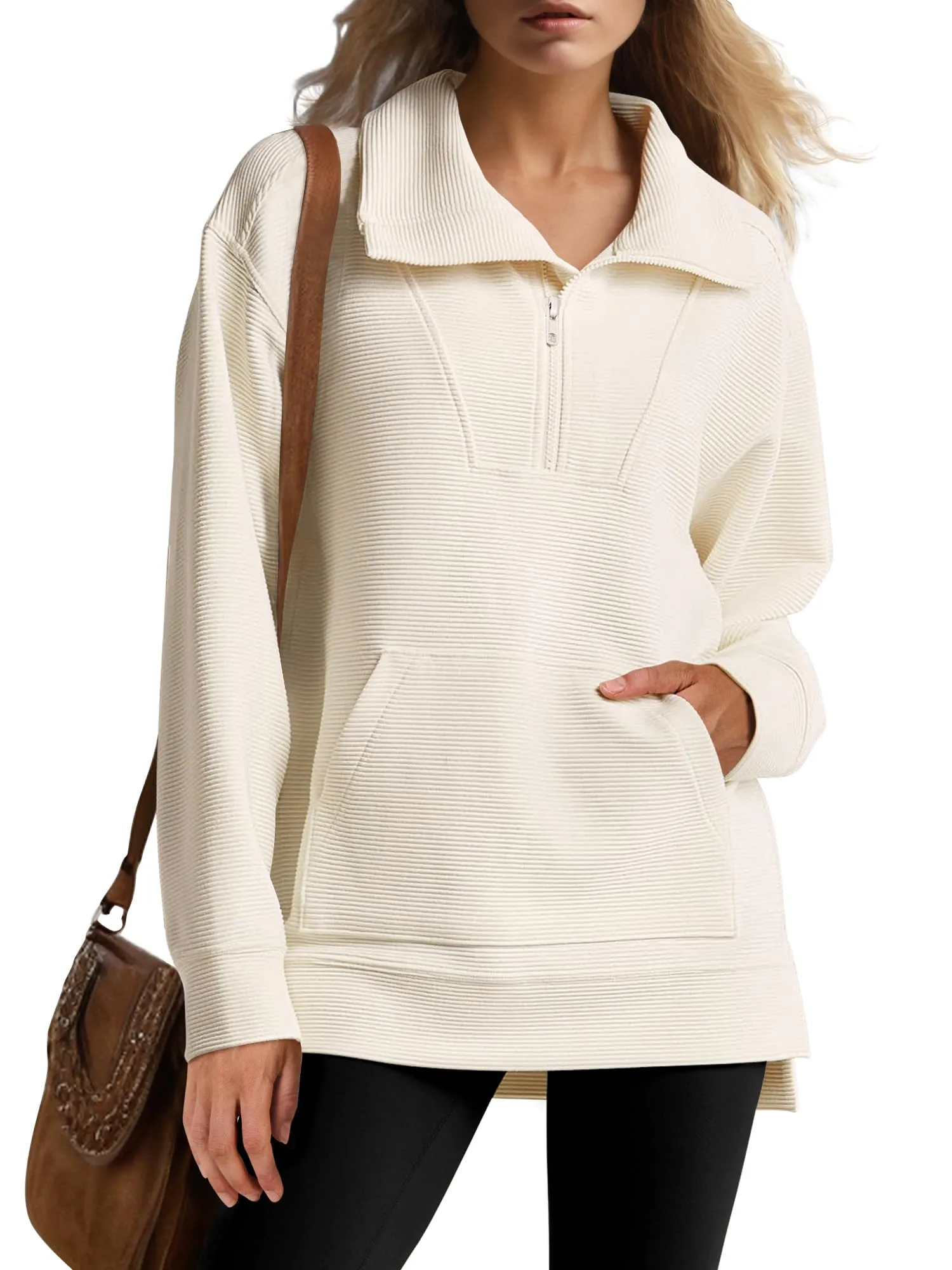 WOMEN'S QUARTER ZIP OVERSIZED KNIT PULLOVER (BUY 2 FREE SHIPPING)