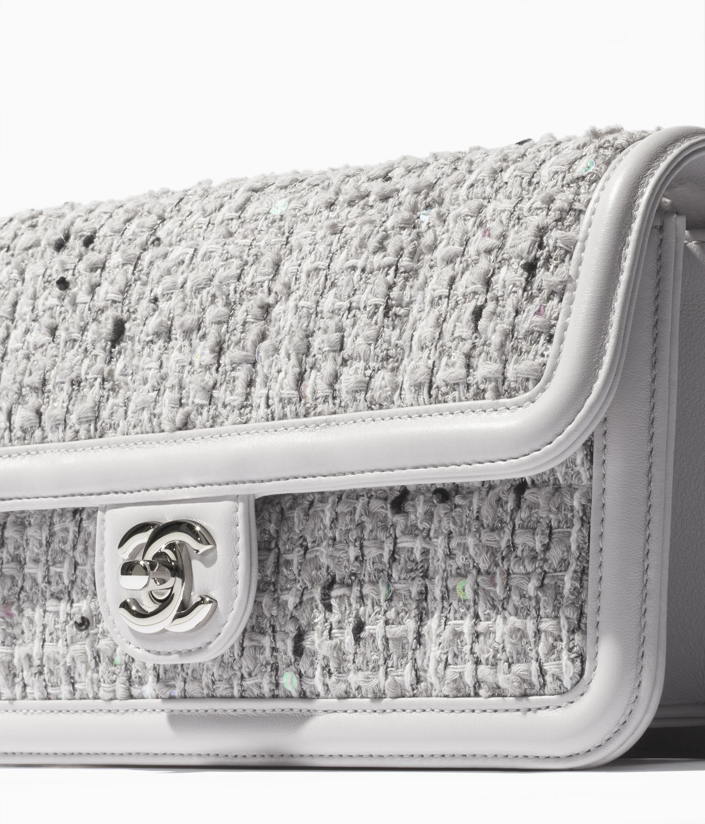 Chanel Small Flap Bag Tweed, Lambskin & Silver-Tone Metal Light Gray, White & Black AS5234-B19140-NACWN