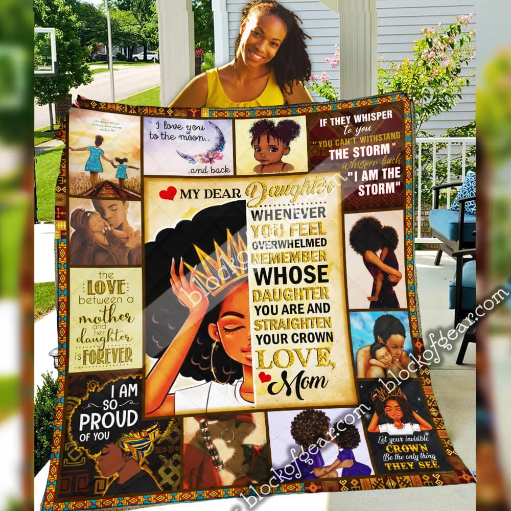 My Dear Daughter, Love Mom. Black Girl Quilt Blanket