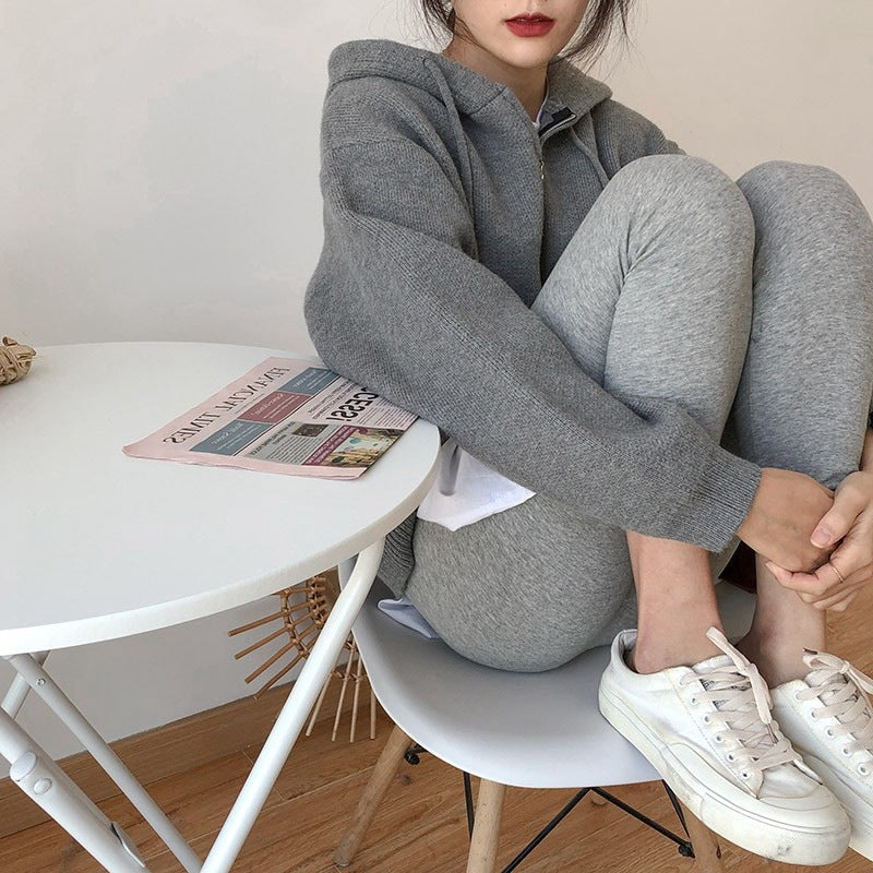 Elegant Hooded Knitted Coat – Loose Short Sweater