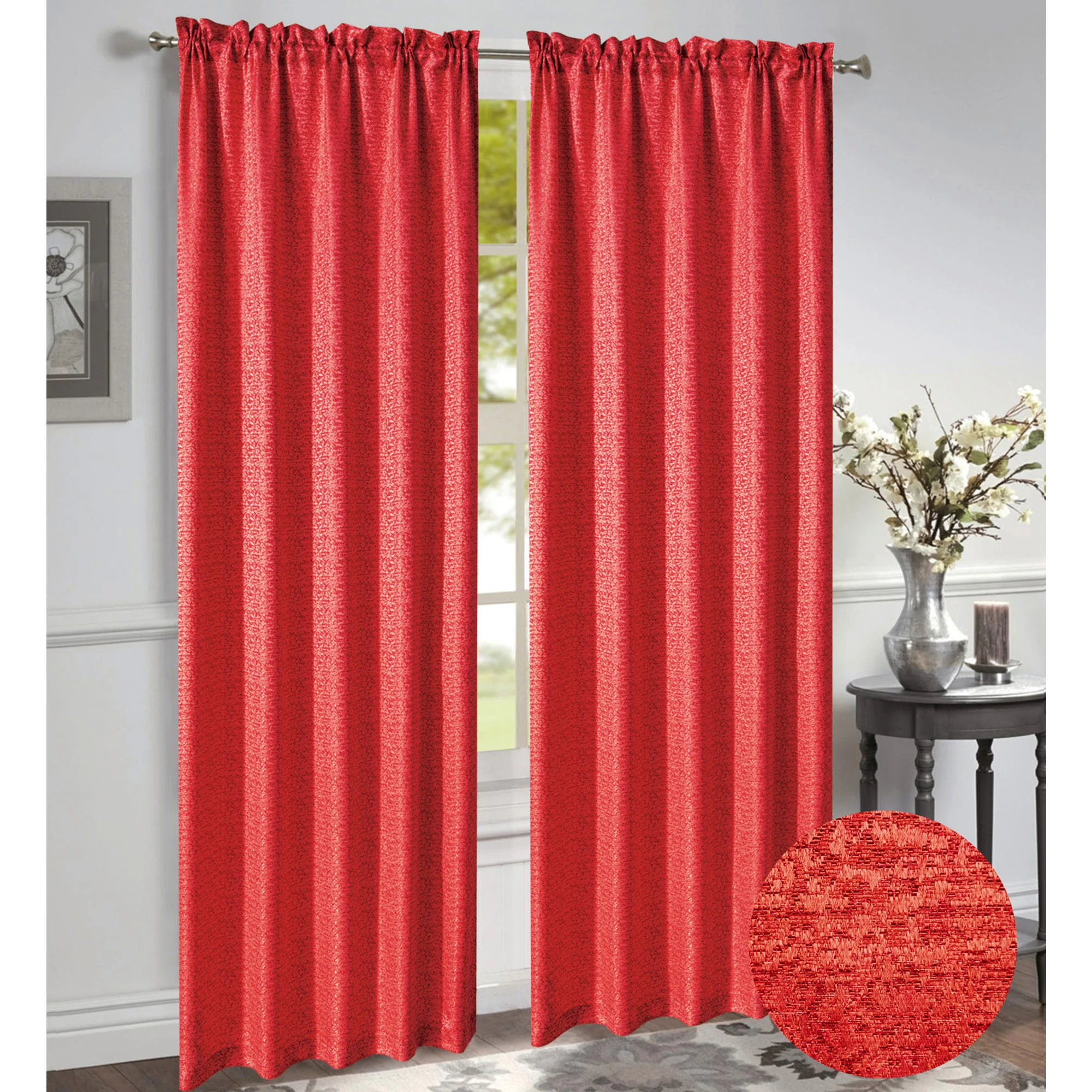 Norah Jacquard Rod Pocket Window Panel and Valance Treatments, All Sold Separately