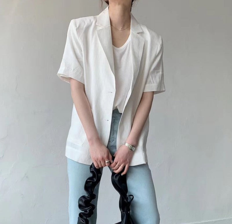 Loose Casual Cotton and Linen Short Sleeve Jacket