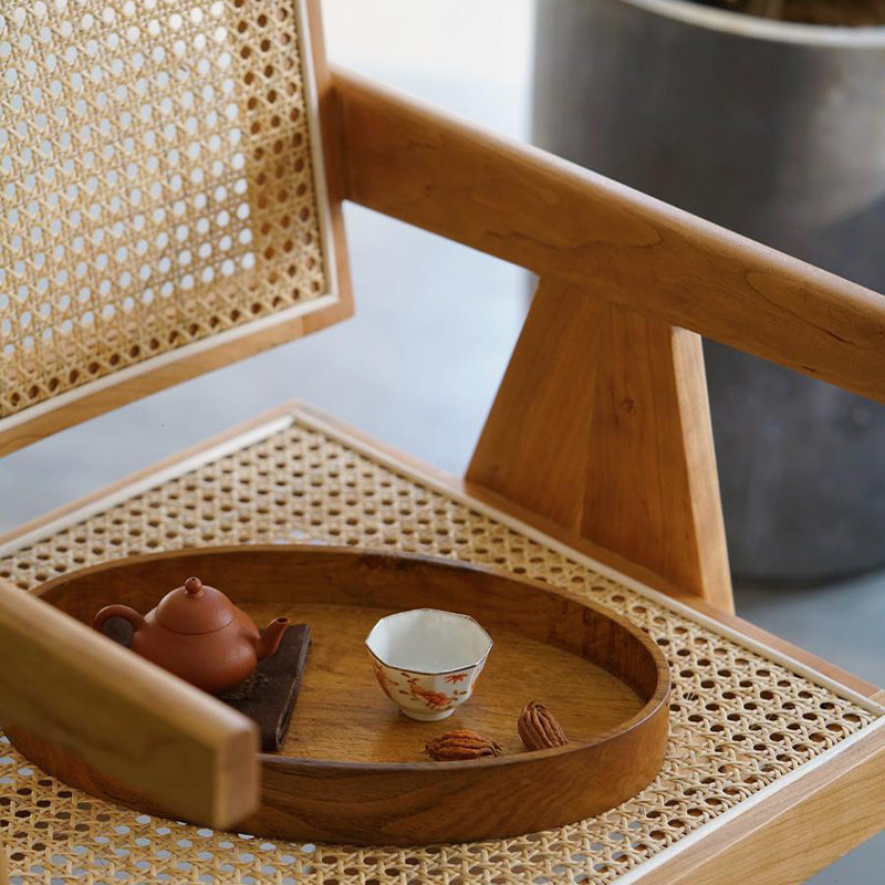 Rowan RITZ Chair Rattan with Armrest Nordic Solid Wood Walnut, Natural Color