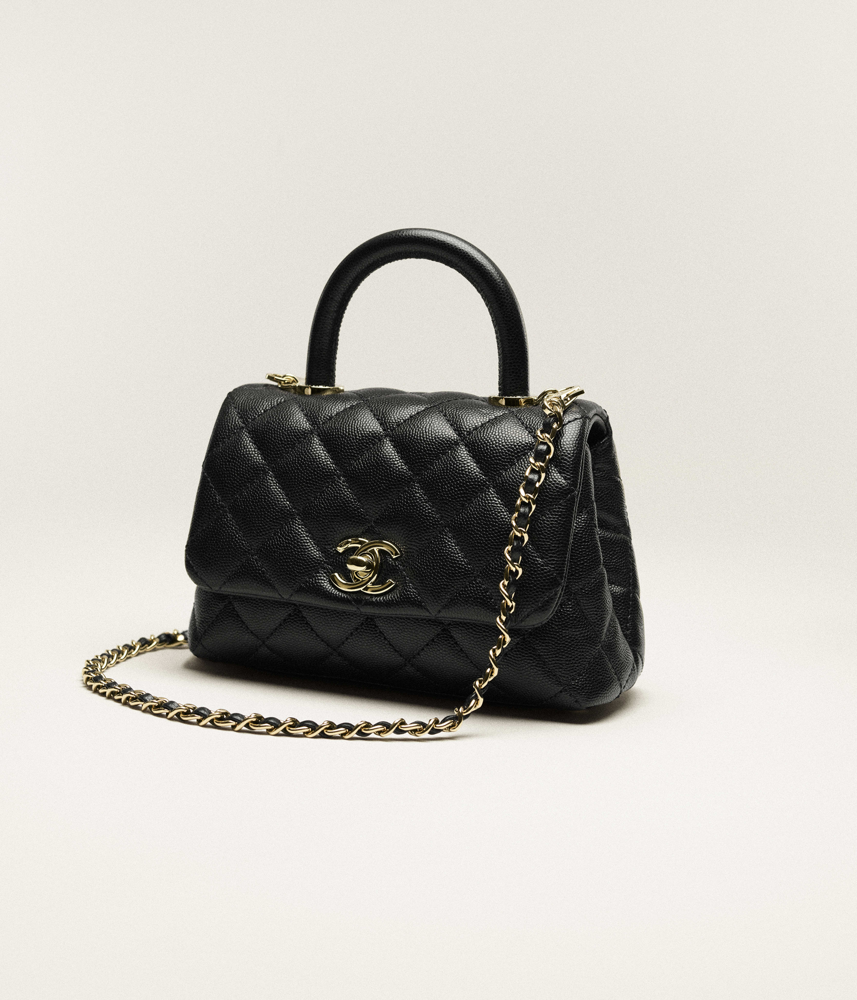 Chanel Mini Flap Bag with Top Handle Grained Calfskin & Gold-Tone Metal Black AS2215-B05061-94305
