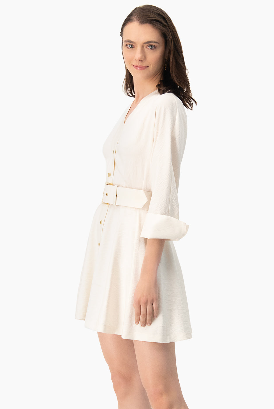 Vestido corto liso con cinturon