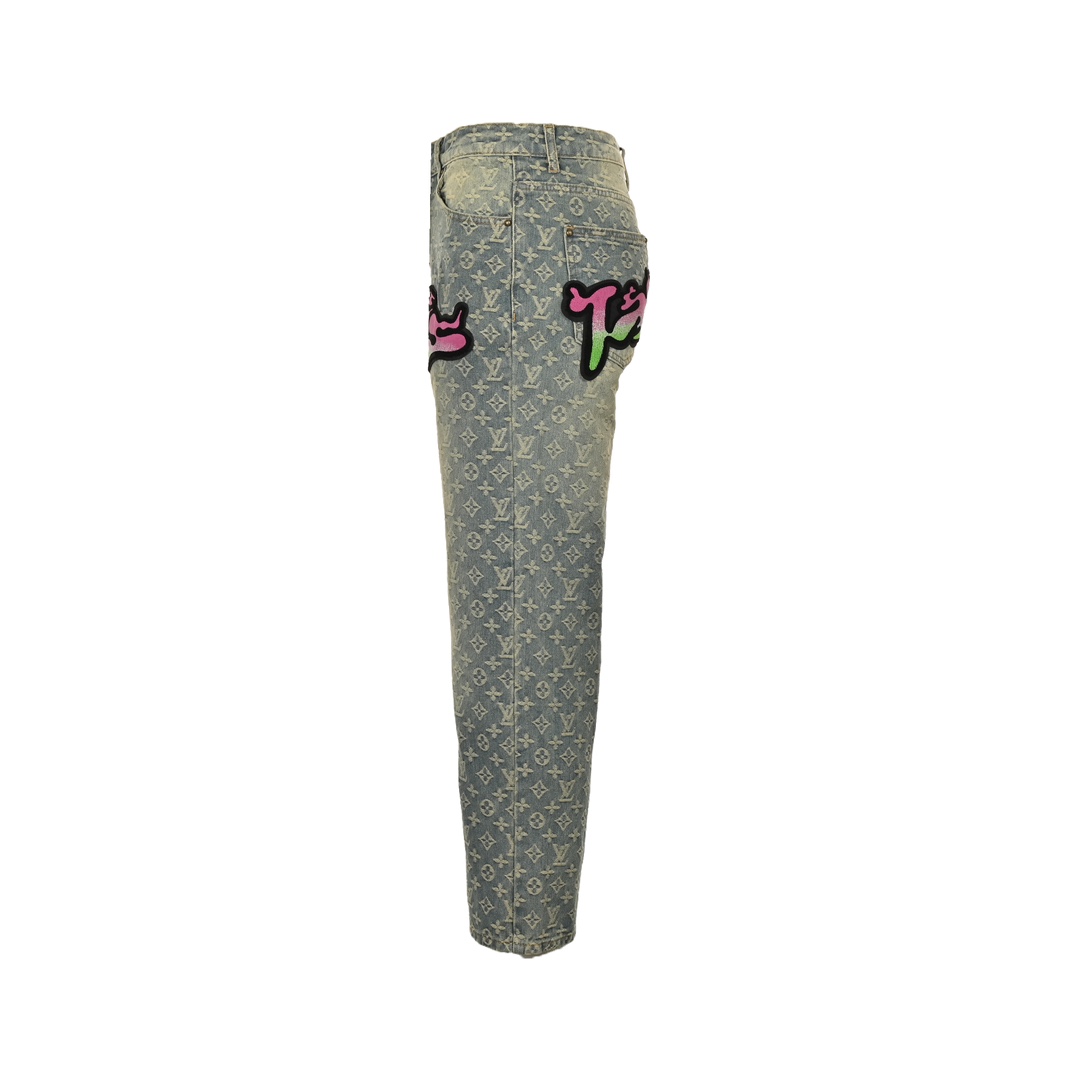 Louis Vuitton Gradient Flocked Lettering Jeans