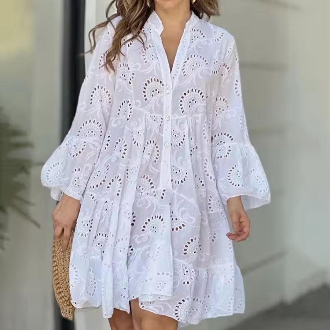 Embroidered Tiered Mini Dress