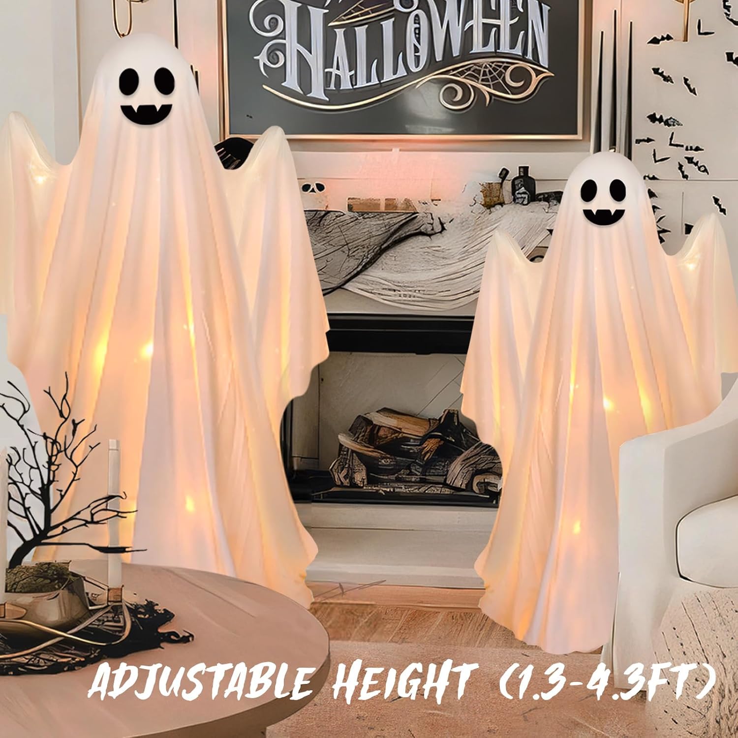 Halloween Decorations-Large Spooky Ghost Halloween Decor with String Lights