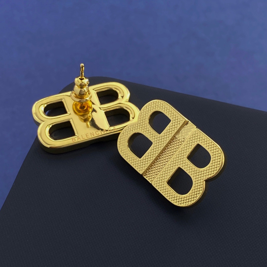 Balenciaga Textured Letter B Stud Earrings