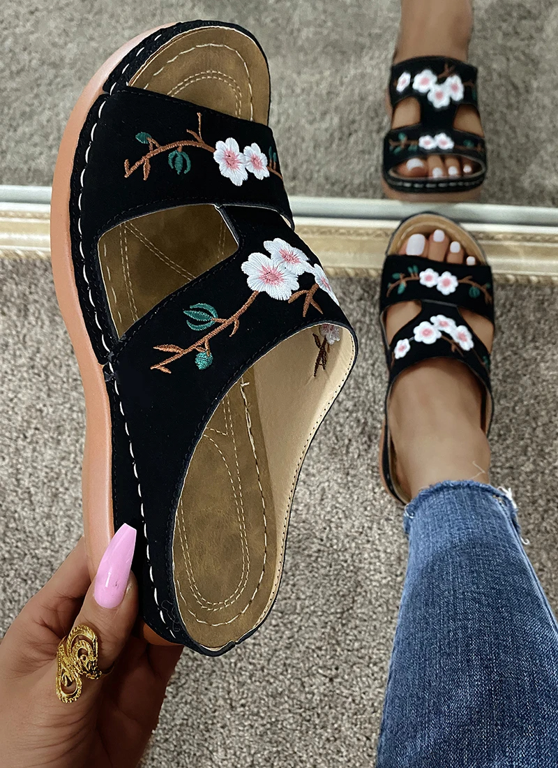 🔥Last Day Sale-[SAVE 50% OFF]-- Women's Orthopedic Flower Embroidered Wedges Sandals-BUY 2 FREE SHIPPING