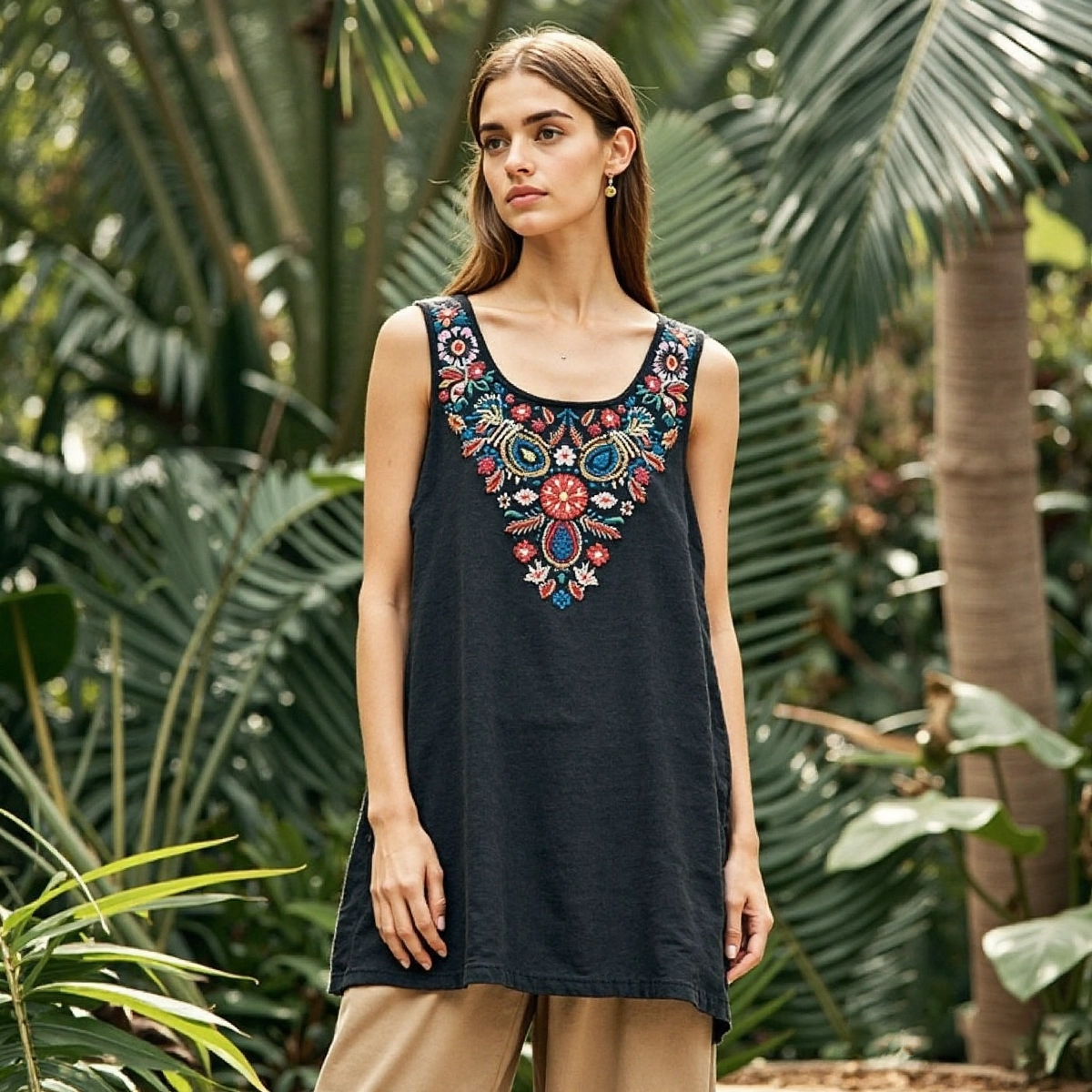 Women's Ethnic Floral Print Comfort Top