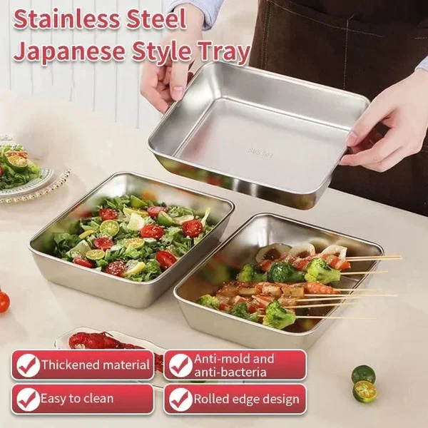 🔥Buy 2 Get 1 Free 🤩🎁 Stainless Steel Square Plate（With Lid）