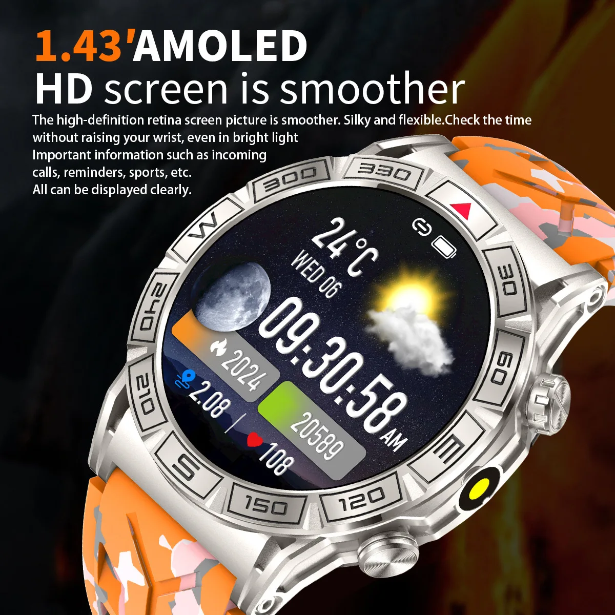 New men's outdoor three-proof 1ATM deep waterproof smartwatch 1.43inch 450Mah large battery HD Bluetooth call men's smartwatch