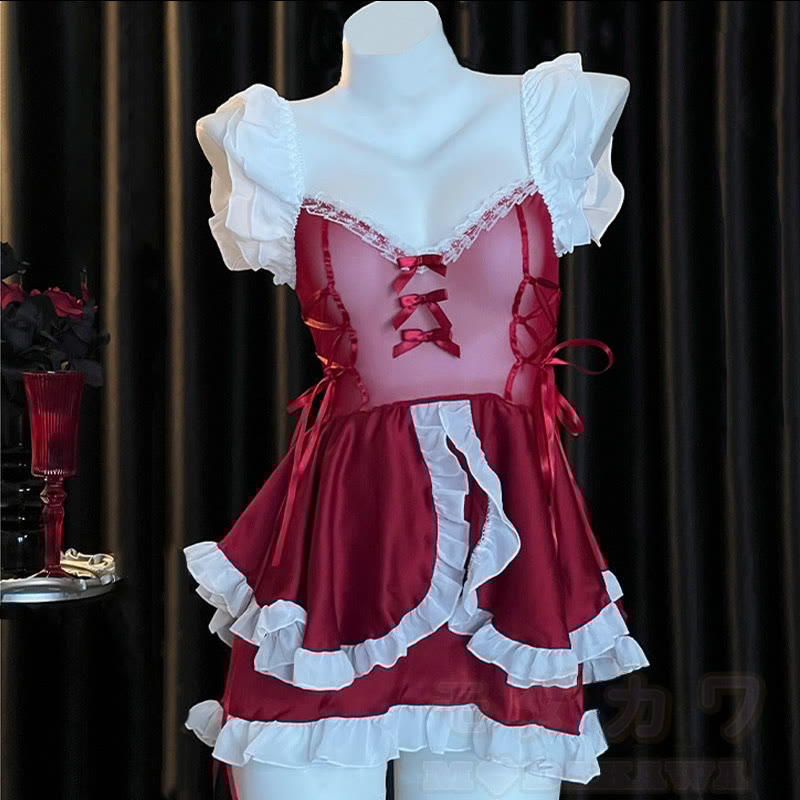 See-through Backless Bow Lace-up Lingerie Dress