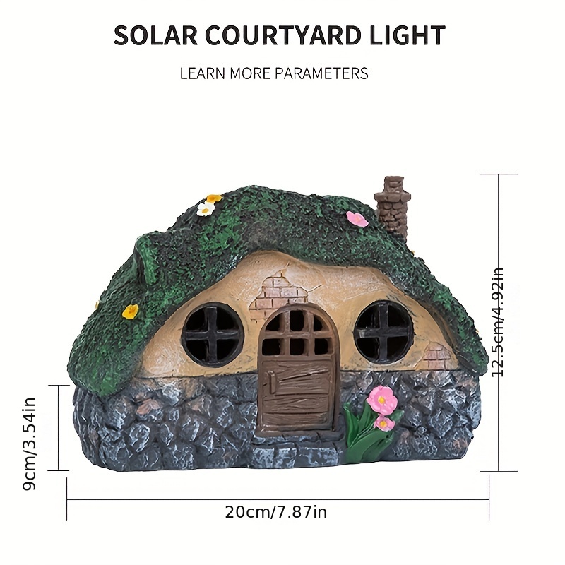 1pc Solar Garden Statue Lights, Fairy Garden House Cottage Figurines Solar Powered Resin Sculpture Outdoor Decor Light For Patio, Lawn, Yard Art Decoration, Housewarming Gift (Resin)