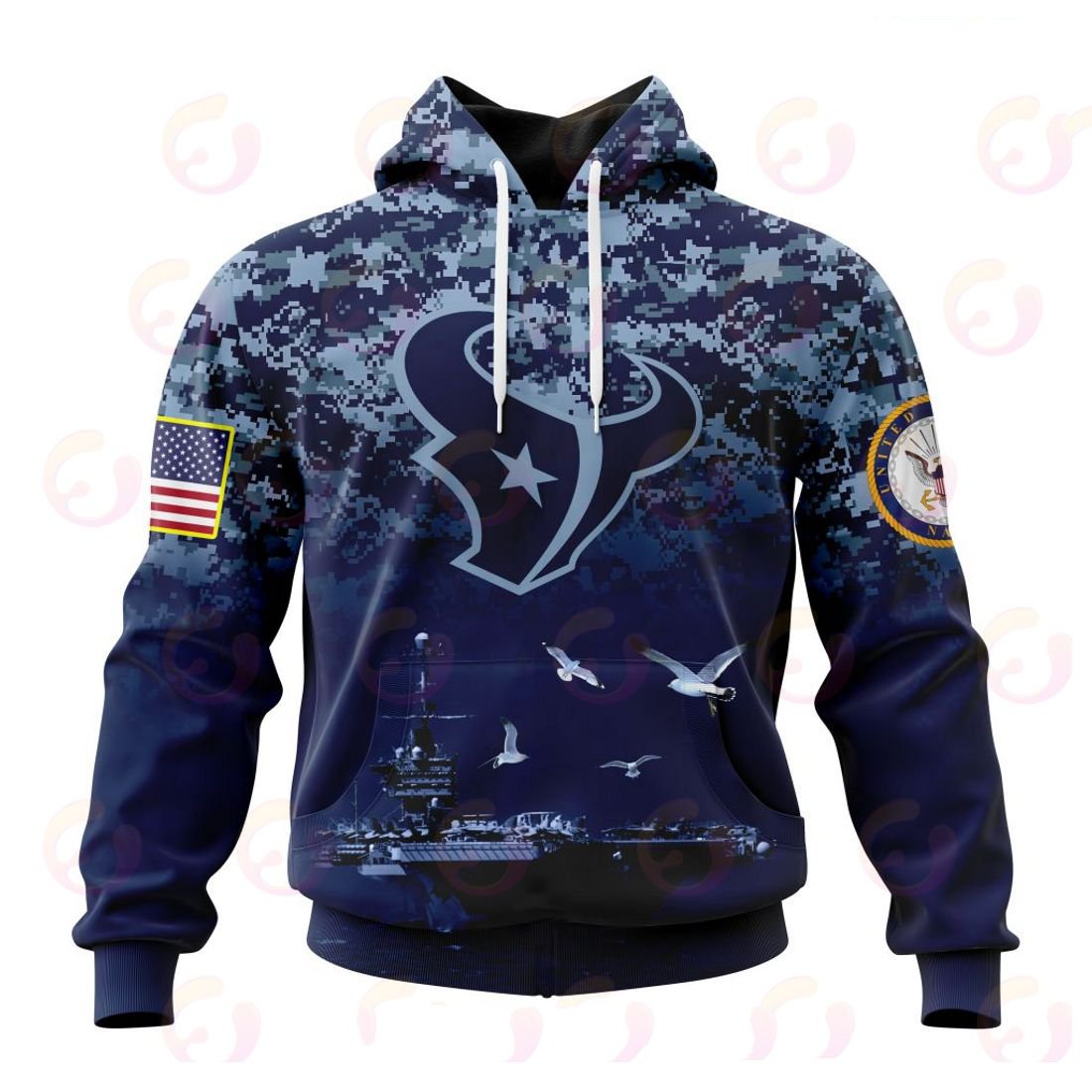 HOUSTON TEXANS 3D HOODIE HONOR US NAVY VETERANS