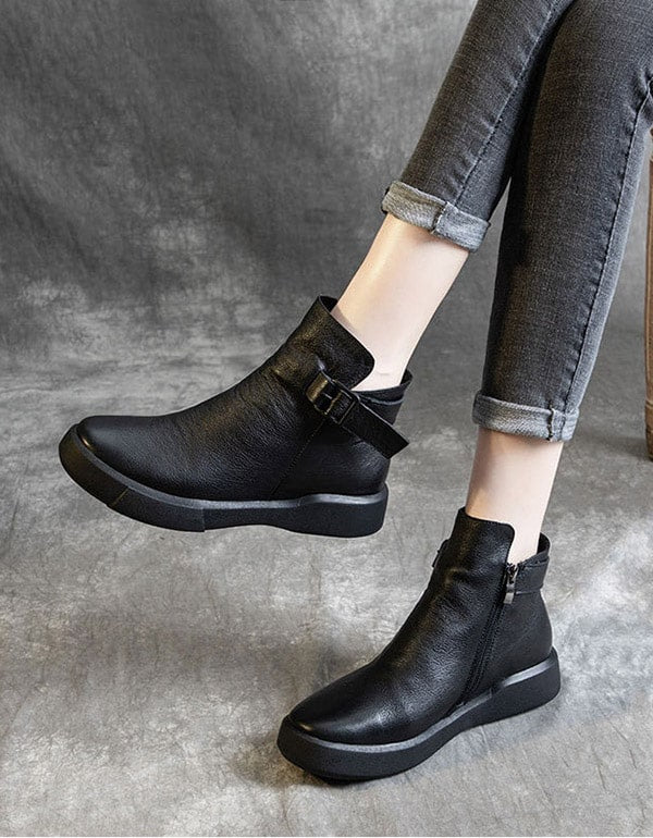 Handmade Retro Leather Ankle Boots for Women