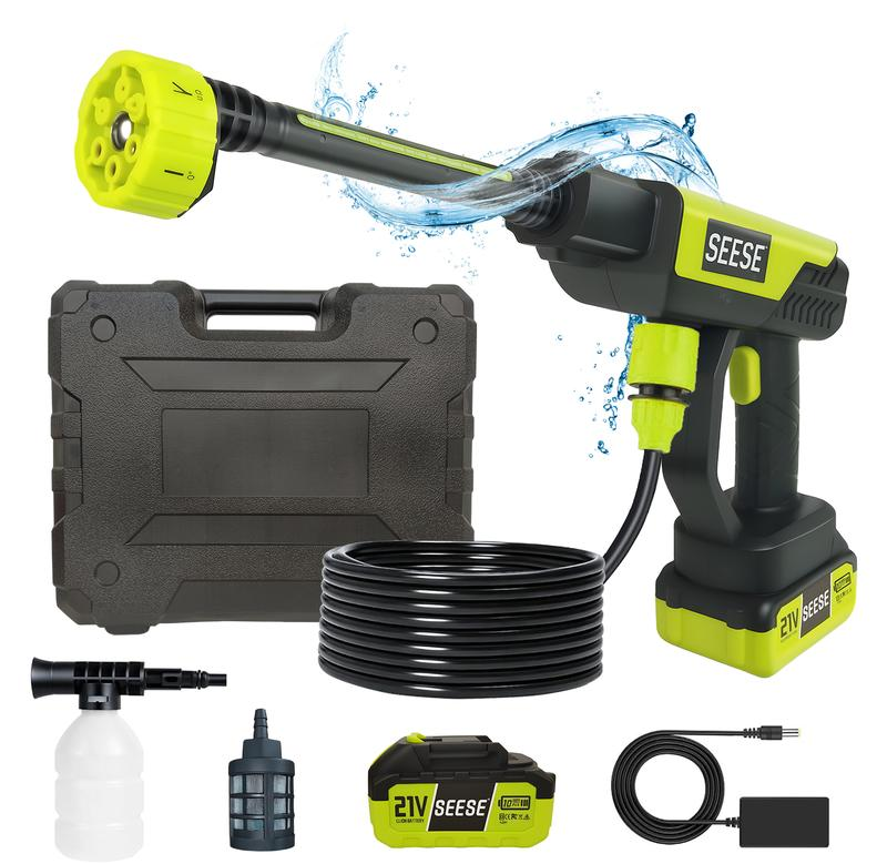 21V Cordless Pressure Washer | 6-in-1 Nozzle & Rechargeable Battery